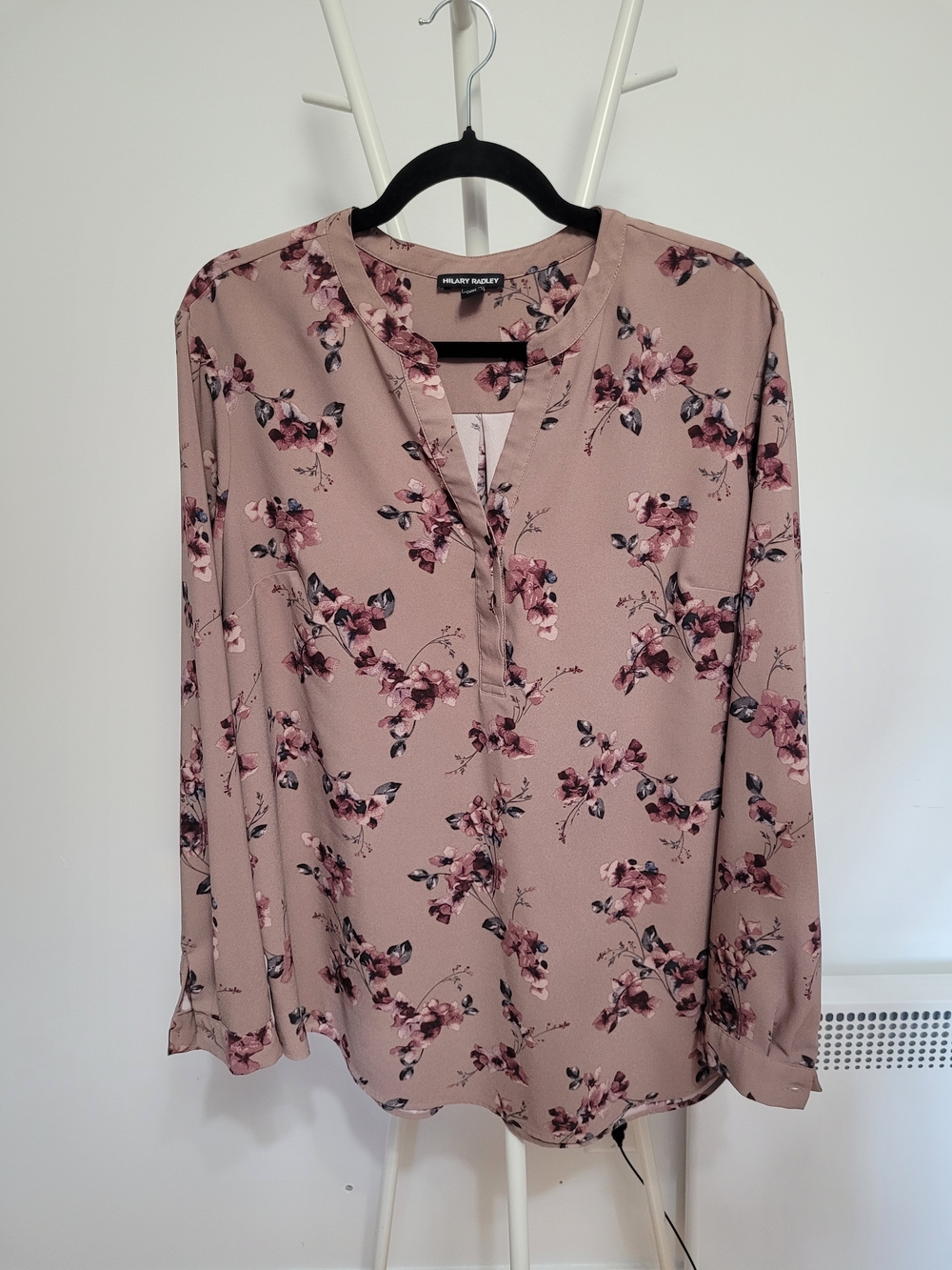 Hilary Radley Blush Mauve Floral Split-Neck Blouse / Tunic - XL
